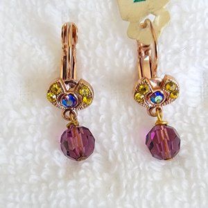 MARIANA FANCY PAVE CRYSTAL COMPONENTS  W/ PURPLE CRYSTAL DANGLE  EARRINGS